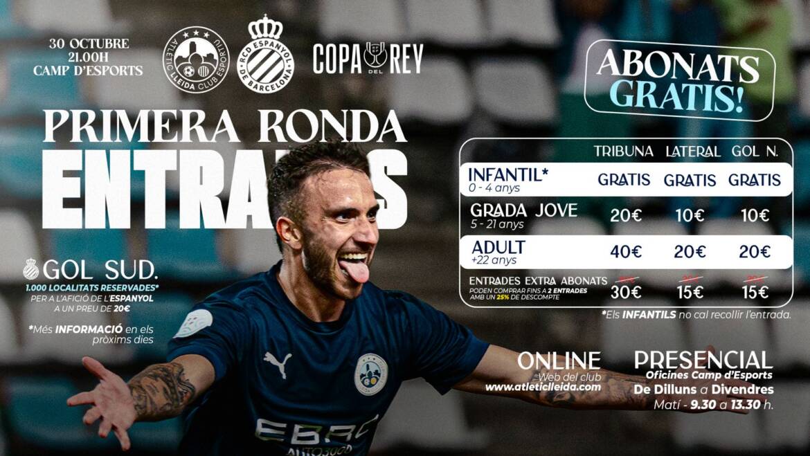L’Atlètic Lleida rellança la campanya d’abonaments amb un 50% de descompte i inclou gratis el partit de Copa del Rei contra l’Espanyol, i el de Copa Federació